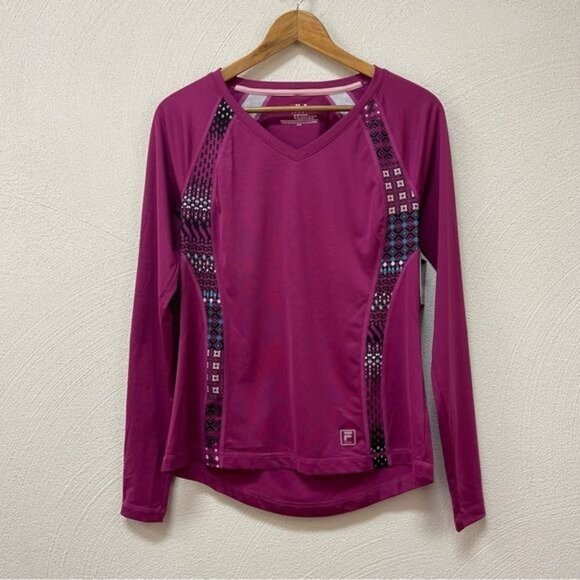 NWT Fila Sport Pink Purple Long Sleeve Running Top Sz Small - Picture 1 of 5